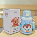 Niedliche Kinder Thermoskanne 500ml Strohhalm Doppeltrinken Edelstahl Wasserflasche Detail - 500ml / DD3058 Neues Modell Blau