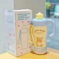 Bottiglia termica con orsetto e manico tazza in acciaio inossidabile per studenti. - 600ml / BSQ-328 blu