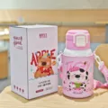 Niedliche Kinder Thermoskanne 500ml Edelstahl Vakuum Wasserflasche mit Trinkhalm - 500ml / DD3058 Neues Rosa