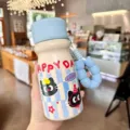 Cute mini milk bottle vacuum insulated water bottle with straw and blue silicone bead strap - 500ml / YY-8281 Blue