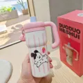 Bella bottiglia termica in acciaio inossidabile con manico e paglia design cane rosa - 600ml / BSQ-931 rosa