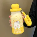Botella térmica amarilla lindo perrito con tapa de corazón, taza aislada portátil bonita - 8782-400 amarillo