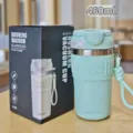 450ml stainless steel vacuum coffee tumbler, portable insulated travel mug with strap. - 450ml / Green (BW1928)