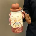 Bonita botella térmica Coffee Puppy con tapa de corazón y colgante de felpa para uso diario. - 8782-400 café