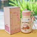 Carina borraccia termica in acciaio inox da 550ml con cannuccia e corda portatile. - 600ml / BSQ-312 Rosa