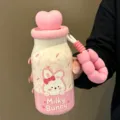 Botella termo rosa de conejito lindo con tapa de corazón y correa práctica regalo - 8782-400 rosa