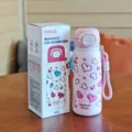 Pink insulated water bottle 500ml cute heart pattern stainless steel vacuum travel cup - Heart Leopard Series (BW-186) / Pink