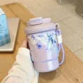 Portable Purple Stainless Steel Coffee Cup Travel Mug with Beautiful Floral Pattern - BW-1574 Purple