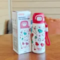 Stainless steel vacuum insulated water bottle with strap, 500ml cute heart pattern travel mug. - Heart Leopard Series (BW-186) / Red