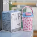 Tasse à café isotherme imprimé léopard rose avec poignée 350ml bouteille d'eau sous vide en acier - 350ml / YY-8283 rose