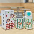 Cute children thermos water bottle with cup sleeve and box, portable vacuum cup for students. - Striped Dog (KP7365) / 500ml / White