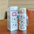 Cute heart print 500ml stainless steel vacuum insulated water bottle with strap for students - Heart Leopard Series (BW-186) / White