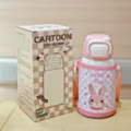 Cute 500ml children's thermos cup with plush rabbit cover, stainless steel portable straw bottle. - Plush Rabbit (YY-8293) / 500ml / Pink
