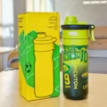 Bottiglia termica sportiva verde lime con design da calcio e cannuccia, tazza portatile. - 650ml / E09-316 Verde