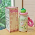 Botella térmica de acero inoxidable con diseño de manzana y tapa de fruta con correa rosa - XQ-8248 rosa