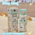 Stainless steel vacuum thermos cup with cute puppy print and straw design, 500ml capacity. - Cute Pet Series (BW-135) / Green