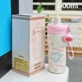 Borraccia termica in acciaio inossidabile con comoda cannuccia e pratico cordino 600ml. - 600ml / BSQ-316 rosa