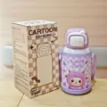 Children insulated water bottle 500ml with cute plush sleeve, straw cup and cartoon design. - Plush Lamb (YY-8293) / 500ml / Purple