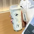 Tasse à café isotherme en acier inoxydable avec motif panda mignon et sangle de transport pratique. - 0623 panda