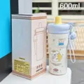 Bottiglia d'acqua termica con cannuccia e cordino 600ml tazza in acciaio inox. - 600ml / BSQ-316 blu