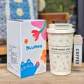 Tasse a cafe isotherme en acier inoxydable portable avec motif floral et paille 350ml. - 350ml / DMBW-0746 rose