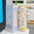 Bellissima borraccia termica in acciaio inossidabile da 600ml con cannuccia e stampa kawaii. - 600ml / BSQ-317 Bianco sporco