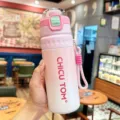 Bottiglia d'acqua termica in acciaio inossidabile sfumato con paglia e cinghia portatile. - 650ml / P04 Rosa chiaro