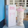 Bottiglia termica gatto carina con coperchio 3D e tracolla, tazza termica rosa dolce. - 600ml / BSQ-314 Rosa