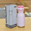 Pink 480ml vacuum insulated water bottle with cute cartoon cat design and gift box - 16oz / Pink Cat Pattern