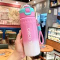 Borraccia termica in acciaio inox rosa sfumato con cannuccia e cordino per attivita sportive. - 650ml / P04 Rosa intenso