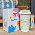 Tasse à café portable en acier inoxydable 350ml mug isotherme de voyage avec motif floral et sangle. - 350ml / DMBW-0746 vert