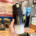 Borraccia termica in acciaio inossidabile con cannuccia e sfumatura nero bianco per sport. - 650ml / P04 sfumato nero e bianco