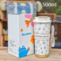 Tazza da caffè termica in acciaio inossidabile portatile con grazioso motivo floreale 500ml. - 350-500ml / DMBW-0807 Blu