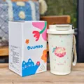 Tasse à café isotherme en acier inoxydable portable avec paille, joli motif litchi, 350 ml. - 350ml / Une pièce DMBW-0890