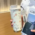 Tasse à café portable en acier inoxydable thermos avec couvercle et sangle tendance. - 0623 dragon de lait