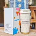 Tazza da caffè termica portatile, tazza da viaggio in acciaio inossidabile da 500ml con fiori. - 350-500ml / DMBW-0807 Rosa