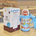 Children stainless steel thermos water bottle cute cartoon straw cup with strap and handle - Dog Pattern (YY-8267) / 500ml / Blue