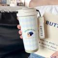 Stilvoller tragbarer Reise-Kaffeebecher aus Edelstahl mit Vakuumisolierung und tollem Design. - 500ml / Niedliches Tier Blau