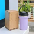 Tazza da caffè in acciaio inossidabile sottovuoto con manico, coperchio e scatola. - MD-122 viola