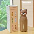 Cute cartoon animal head stainless steel vacuum insulated water bottle portable cute bear cup - 450ml / Brown Bear