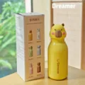 Cute cartoon animal head vacuum insulated water bottle stainless steel portable student cup - 450ml / Yellow Capybara
