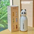 Cute panda stainless steel vacuum insulated water bottle with cute cartoon animal lid for students. - 450ml / White Panda