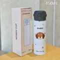 Stainless steel vacuum insulated water bottle 450ml cute puppy portable travel mug cup - Dog Style / Large / Black