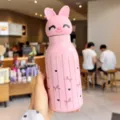 Pink cute cartoon rabbit thermos cup stainless steel vacuum water bottle with animal cap. - 450ml / Pink Rabbit (H-355D)