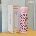 Pink leopard print 450ml stainless steel vacuum insulated thermos water bottle with pop lid - Leopard Style / Large / Pink