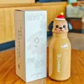 Cute cartoon dog head insulated straw water bottle 450ml stainless steel vacuum thermos cup - 450ml / Coffee Dog