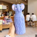 Cute purple elephant thermos water bottle with straw, creative cartoon stainless steel cup. - 450ml / Blue Elephant (H-355D)