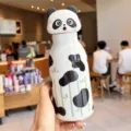Cute panda cartoon thermos cup with stainless steel vacuum insulation and unique animal lid design. - 450ml / White Panda (H-355D)