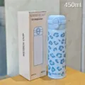 450ml stainless steel vacuum insulated water bottle with dual lid and stylish leopard print - Leopard Style / Large / Blue