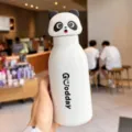 Cute cartoon panda stainless steel vacuum insulated water bottle with animal cap. - 16oz / White Panda Style(H-355)
